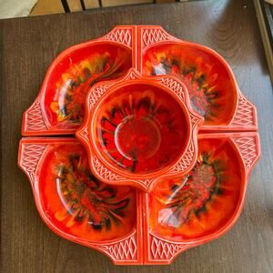 Vintage 1960s California originals 755 759 appetizer chip dip tray orange